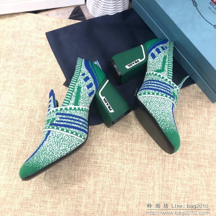 PRADA普拉達 2019頂級版本 刺繡系列 春夏時尚 粗跟方頭單鞋 網紅同款  ljl1038